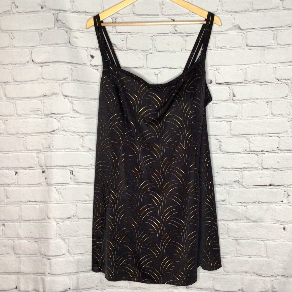 Croft & Barrow Black and Gold One Piece Swim Dress 24W